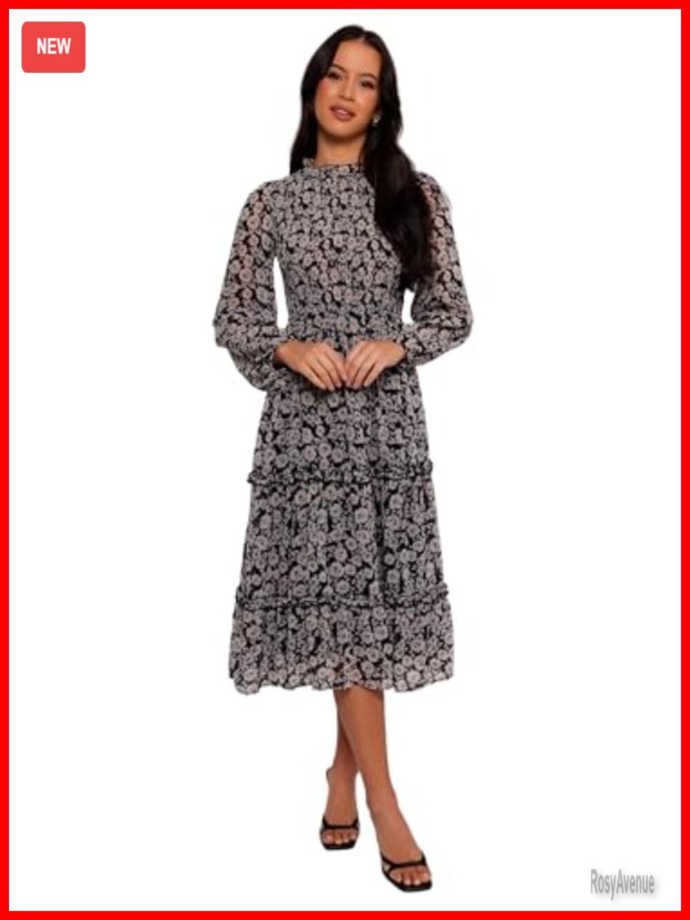 Petal & Pup Edwina Shirred Frill Long Sleeve Midi Dress